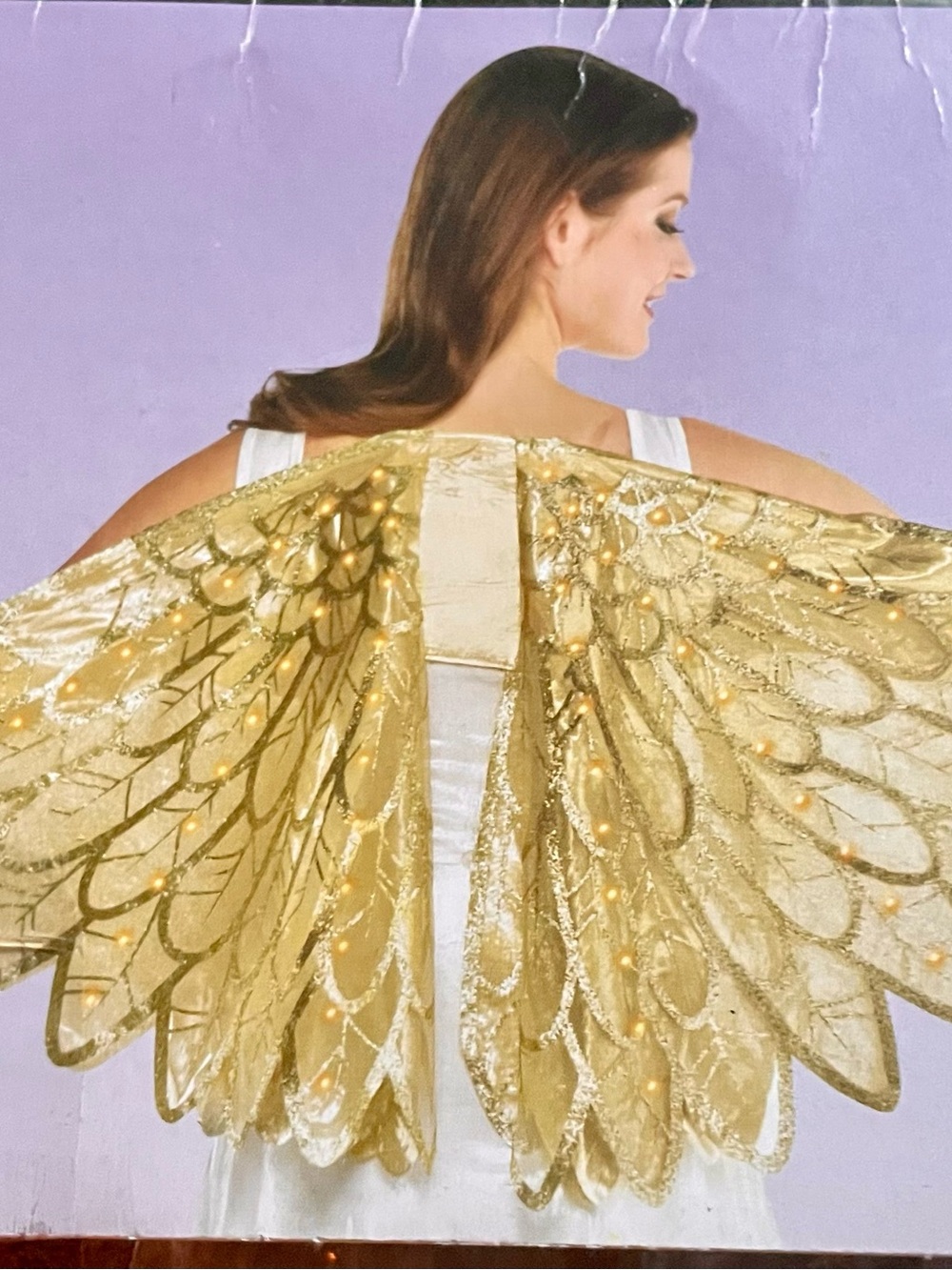 NEW-Light-Up Wings. Shimmering Gold Fabric with a distinctive feather design
